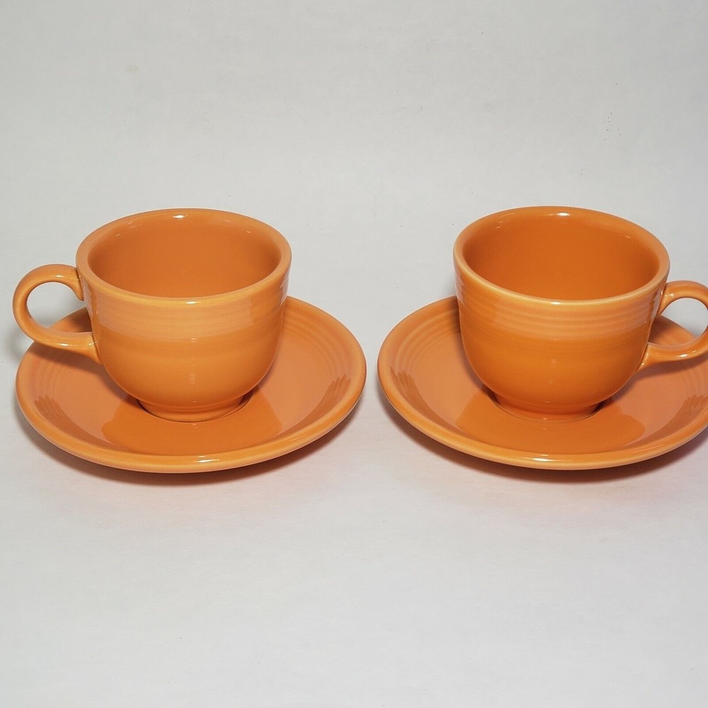 Fiesta Homer Laughlin Co. Orange Tea Coffee Cup And Saucer USA Set of 2